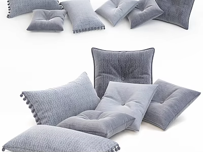 Soft Gray Decorative Throw Pillows With Tassels Quilted Patterns And Assorted Sizes For Home Decor 3d model