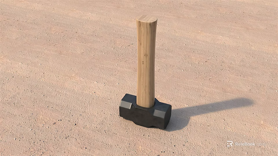 Sturdy Hardware Tool Hammer With Wooden Handle And Black Head On Sandy Surface 3d model 