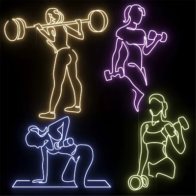Creative Neon Decorative Lights with Fitness Figure Silhouettes and Multiple Colors 3d model