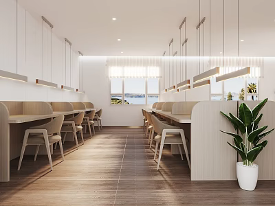 Bright Modern Office Interior With Desks Chairs Plants And Windows 3d model