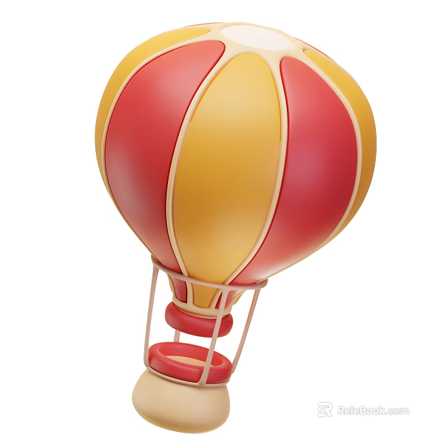 Red And Yellow Striped Hot Air Balloon With Hanging Basket Design 3d model 