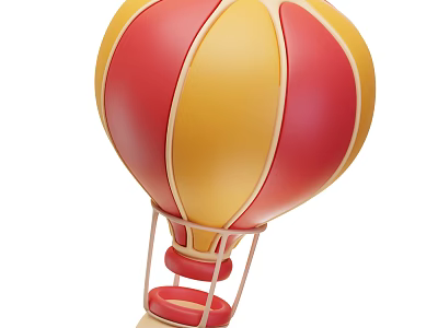 Red And Yellow Striped Hot Air Balloon With Hanging Basket Design 3d model