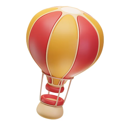 Red And Yellow Striped Hot Air Balloon With Hanging Basket Design 3d model