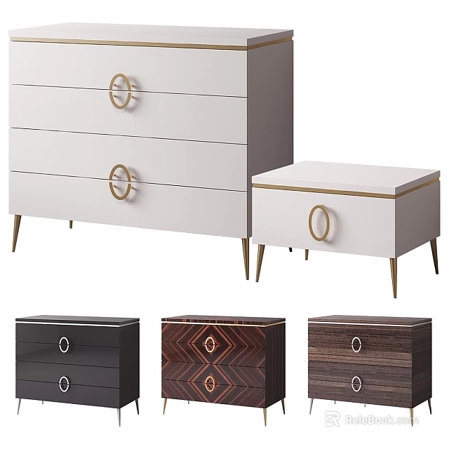 Modern Chest of Drawers and Storage Cabinets With Gold Handles and Geometric Patterns 3d model 
