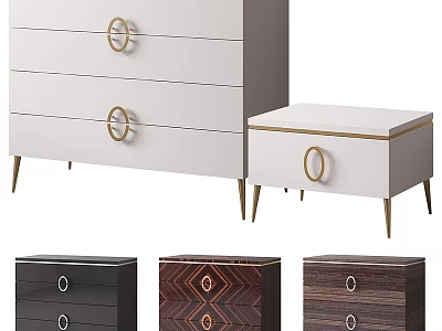 Modern Chest of Drawers and Storage Cabinets With Gold Handles and Geometric Patterns 3d model