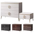 Modern Chest of Drawers and Storage Cabinets With Gold Handles and Geometric Patterns