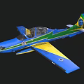 Blue Green Yellow Fighter Jet With Propeller Transparent Cockpit And Brazilian Flag Emblem