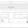 Modern Merchant Storefront Design with Wooden Logo Sign Glass Display Windows Bench and Potted Plant