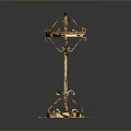 Ornate Golden Metal Decorative Stand With Intricate Carvings And Curved Base