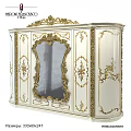 European Style White Dresser With Ornate Gold Carvings And Central Mirror