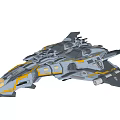 Futuristic Spaceship 3D Model With Blue Yellow Accents And Detailed Mechanical Parts