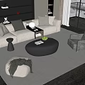 Modern Living Room Sofa Coffee Table Set With Plush Pillows Oval Table And Gray Armchair