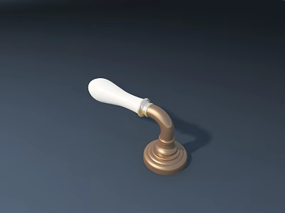 Elegant White Ceramic Handle with Gold Metal Base for Furniture Cabinet Drawer 3d model