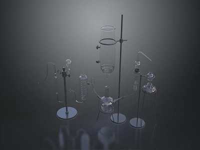 Medical Laboratory Glass Equipment With Stand Support And Various Scientific Instruments 3d model