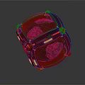 Red Transparent Helmet With Metallic Frame And Mesh Structural Details