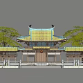 Traditional Chinese Ancient Architecture Complex With Curved Eaves Golden Green Tiles And Stone Steps
