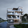 Modern Detached Villa Exterior With Multi Story Glass Balconies And Surrounding Trees