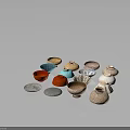 Household Ceramic Bowls And Dishes In Various Colors With Decorative Patterns