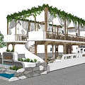 Modern Architectural Entrance Design With Greenery Spiral Staircase Water Pool And NAME Signage