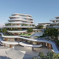 Modern Multi Storey Office Complex With Unique Curved Structure And Green Courtyard Space 3d model
