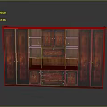 Traditional Red Wooden Bookcase With Golden Decorations Detailed Carved Patterns And Storage Drawers