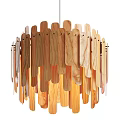 Modern Wooden Chandelier Design With Hanging Slats And Natural Finish