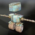 Rusty Blue Robot With Camera Eye Extended Mechanical Arms And Tank Like Base 3d model