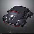 Modified Silver Beetle Car With Futuristic Mechanical Parts And Red Accents