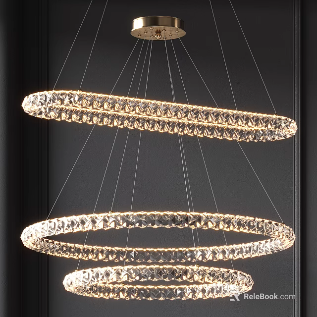 Modern Hanging Crystal Chandelier With Three Circular Rings And Sparkling Crystal Decorations 3d model 
