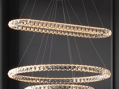 Modern Hanging Crystal Chandelier With Three Circular Rings And Sparkling Crystal Decorations 3d model