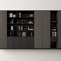 Modern Dark Gray Matte Panel Display Cabinet With Books Decorative Items And Photo Frames