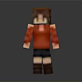 3D Pixel Art Woman Character Wearing Red Shirt And Dark Shorts