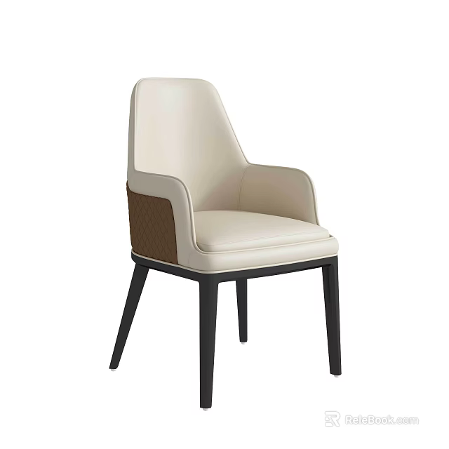 Modern Dining Chair With Beige Leather Upholstery Brown Accent And Black Slim Legs 3d model 