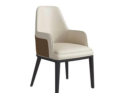 Modern Dining Chair With Beige Leather Upholstery Brown Accent And Black Slim Legs 3d model