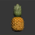 Shiny Ripe Pineapple With Green Leaf Crown On Black Reflective Surface