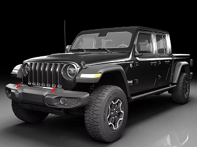 Black Jeep Pickup Truck Exterior Design With Large Tires And Front Grille 3d model