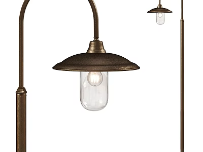 Vintage Industrial Floor Lamp With Metal Shade And Clear Glass Bulb 3d model