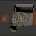 Gray Cushioned Chair With Wooden Armrests Plaid Blanket And Cross Legged Side Table With Books