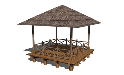 Chinese style pavilion folk farm tool landscape sketch 3d model