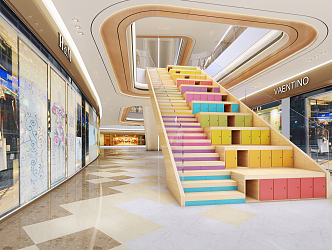 Modern Shopping Mall Shopping Mall Pedestrian Street Features Ladder 3d model