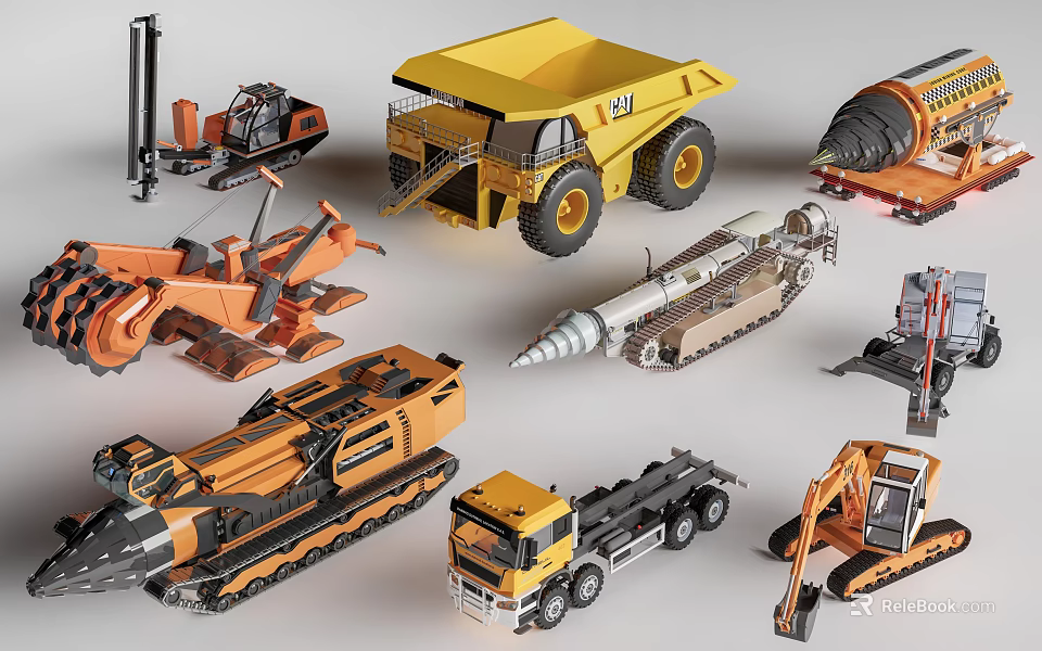 Heavy Duty Utility Work Vehicles Featuring Mining Truck Excavator Bulldozer And Forklift 3d model 