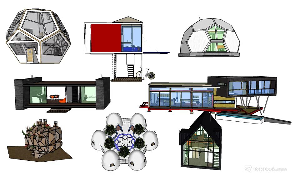 Diverse Creative Architectural Design Sketches With Different Shapes And Modern Styles 3d model 
