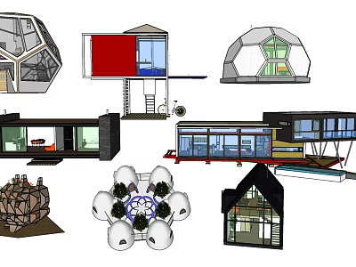Diverse Creative Architectural Design Sketches With Different Shapes And Modern Styles 3d model
