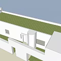 Modern Office Building With Green Roof Balcony Large Windows And White Exterior