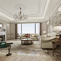 Luxury Living Room Interior With Crystal Chandelier Beige Sofa And Patterned Rug