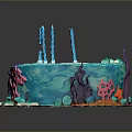Ocean Themed Birthday Cake with Blue Frosting Four Candles Number 4 and Coral Starfish Decorations