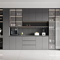 Modern Gray Wine Cabinet Kitchen Design With Glass Doors And Storage Shelves