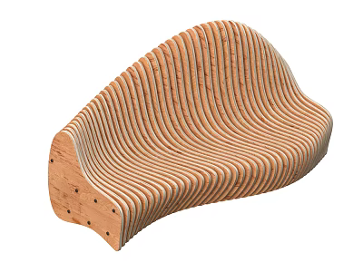 Curved Wooden Bench Featuring Layered Slats And Modern Design Structure 3d model