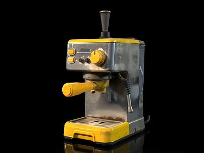 Yellow And Silver Coffee Machine With Buttons Handle On Black Background 3d model
