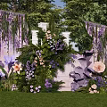 Check in Photo Spot With Purple Pink Flowers Green Plants White Columns And Purple Drapes